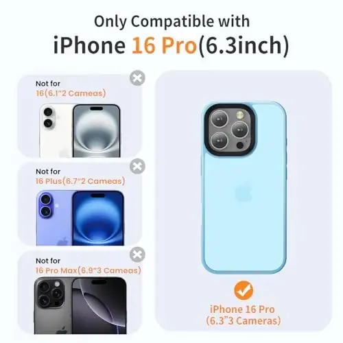 Yriklso for iPhone 16 Pro Phone Case, Shockproof for iPhone 16 Pro Case, Military Grade Drop Protection, Protective Hard Back Slim Translucent Case for iPhone 16 Pro 6.3'', Sierra Blue - 2
