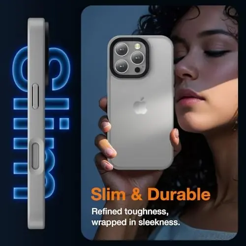 Yriklso iPhone 16 Pro uchun telefon g‘ilofi, iPhone 16 Pro g‘ilofi uchun zarbga chidamli, harbiy darajadagi tushishdan himoya, iPhone 16 Pro 6.3'' uchun himoya qattiq orqa ingichka yarim shaffof g‘ilof, kulrang - 4