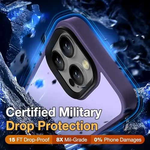 Yriklso iPhone 16 Pro uchun telefon g‘ilofi, iPhone 16 Pro uchun zarbga chidamli g‘ilof, harbiy darajadagi tushishdan himoya, iPhone 16 Pro 6.3'' uchun himoya qattiq yupqa yarim shaffof g‘ilof, muzlatilgan binafsha - 3