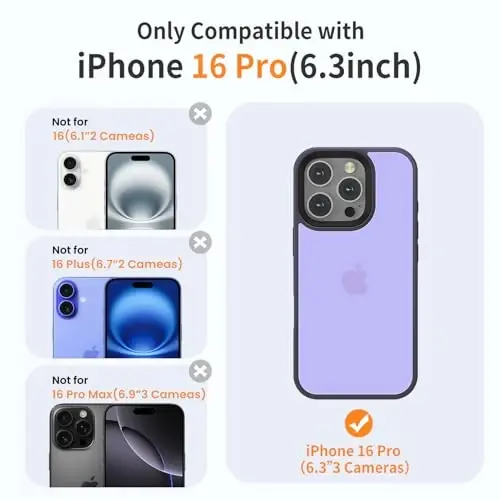 Yriklso iPhone 16 Pro uchun telefon g‘ilofi, iPhone 16 Pro uchun zarbga chidamli g‘ilof, harbiy darajadagi tushishdan himoya, iPhone 16 Pro 6.3'' uchun himoya qattiq yupqa yarim shaffof g‘ilof, muzlatilgan binafsha - YRIKLSO (1)