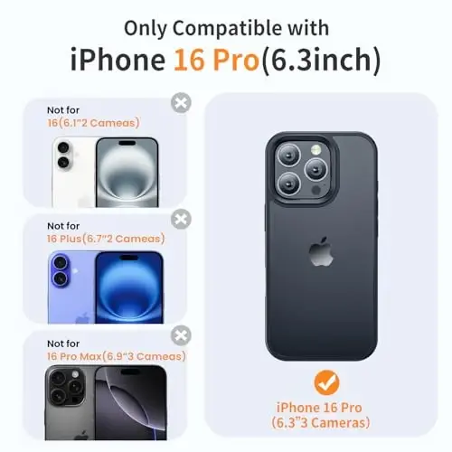 Yriklso iPhone 16 Pro учун чехол, iPhone 16 Pro учун зарбага чидамли чехол, ҳарбий даражада қулашни қўрғоқ, iPhone 16 Pro 6.3'' учун ҳимоявий қаттиқ орқа ярим шаффоф чехол, қора - YRIKLSO (1)