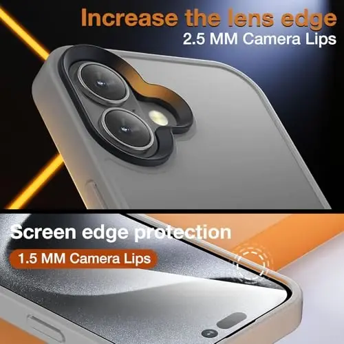 Yriklso iPhone 16 telefon g'ilofi uchun, iPhone 16 g'ilofi uchun zarbaga chidamli, harbiy standartga muvofiq tushishdan himoya, iPhone 16-6.1'' uchun himoya qattiq orqa nozik yarim shaffof g'ilof, kulrang - 6