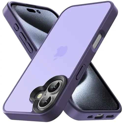 Yriklso for iPhone 16 Phone Case, Shockproof for iPhone 16 Case, Military Grade Drop Protection, Protective Hard Back Slim Translucent Case for iPhone 6.1'', Frosted Purple - 1