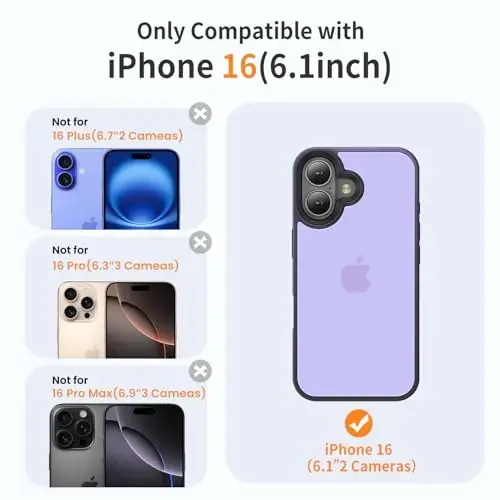 Yriklso for iPhone 16 Phone Case, Shockproof for iPhone 16 Case, Military Grade Drop Protection, Protective Hard Back Slim Translucent Case for iPhone 6.1'', Frosted Purple - 2