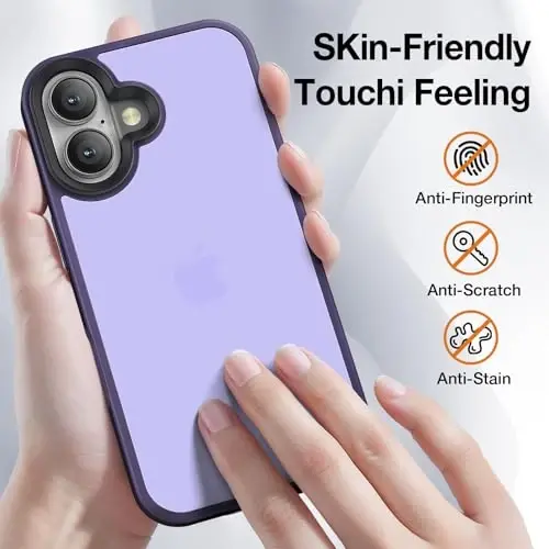 Yriklso for iPhone 16 Phone Case, Shockproof for iPhone 16 Case, Military Grade Drop Protection, Protective Hard Back Slim Translucent Case for iPhone 6.1'', Frosted Purple - 4