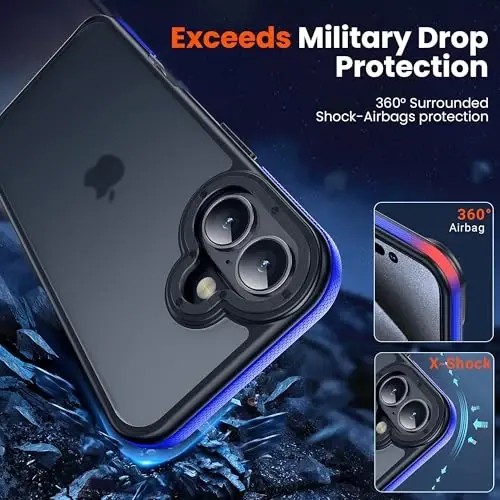 Yriklso iPhone 16 uchun telefon g‘ilofi, iPhone 16 uchun zarbga chidamli g‘ilof, harbiy darajadagi tushishdan himoya, iPhone 16-6.1