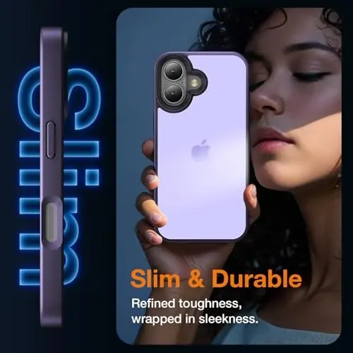 Yriklso iPhone 16 uchun telefon g'ilofi, iPhone 16 uchun zarbga chidamli g'ilof, harbiy darajadagi tushishdan himoya, iPhone 6.1'' uchun himoya qattiq orqa ingichka yarim shaffof g'ilof, muzli binafsha - 5