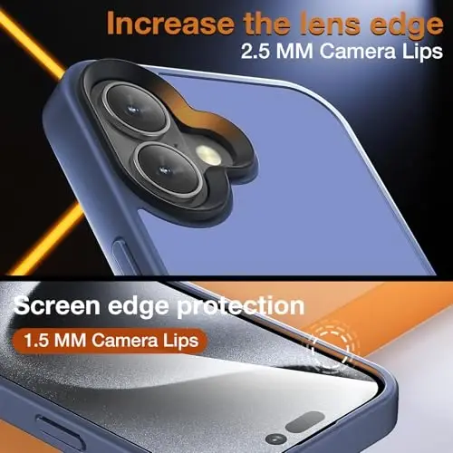 Yriklso iPhone 16 uchun telefon qutisi, iPhone 16 uchun zarbga chidamli quti, harbiy darajadagi tushishdan himoya, iPhone 16-6.1'' uchun himoya qattiq yupqa yarim shaffof quti, muzli ko'k - 6