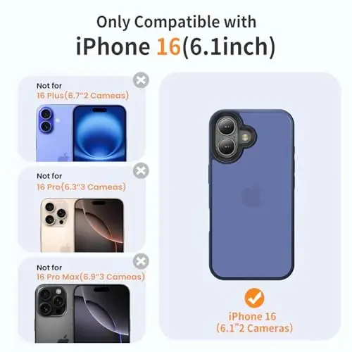 Yriklso iPhone 16 uchun telefon qutisi, iPhone 16 uchun zarbga chidamli quti, harbiy darajadagi tushishdan himoya, iPhone 16-6.1'' uchun himoya qattiq yupqa yarim shaffof quti, muzli ko'k - YRIKLSO (1)