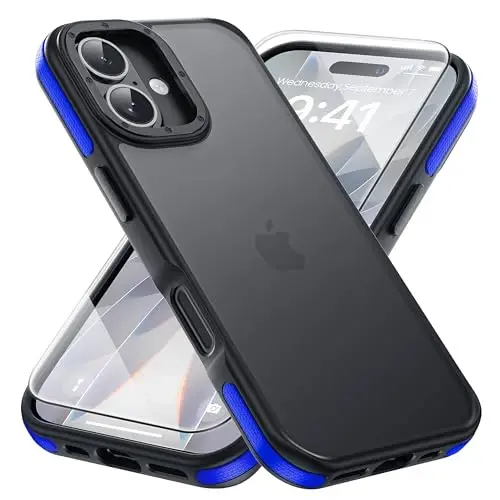 Yriklso for iPhone 17 Phone Case,1X Screen Protector,Shockproof for iPhone 17 Case, Military Grade Drop Protection,Back Slim Translucent Case for iPhone, Blue Bumper 