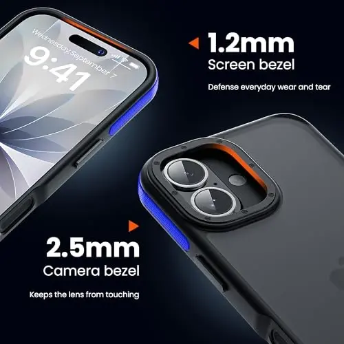 Yriklso for iPhone 17 Phone Case,1X Screen Protector,Shockproof for iPhone 17 Case, Military Grade Drop Protection,Back Slim Translucent Case for iPhone, Blue Bumper - 2