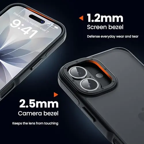 Yriklso for iPhone 17 Phone Case,1X Screen Protector,Shockproof for iPhone 17 Case, Military Grade Drop Protection,Back Slim Translucent Case for iPhone, Black Bumper - 2