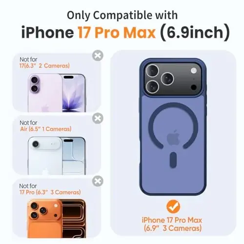 Yriklso 3 in 1 Strong Magnetic Case for iPhone 17 Pro Max,1X Screen Protector +1X Camera Lens, Protective Shockproof Cover,Phone Case for iPhone 17 Pro Max 6.9
