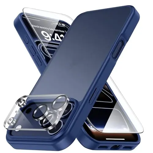 Yriklso for iPhone 17 Pro Max Phone Case,1X Screen Protector +1X Camera Lens,Shockproof for iPhone 17 Pro Max Case, Military Grade Drop Protection, Protective Hard Back Slim Translucent Cover,Navy 