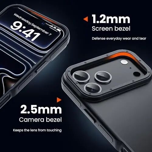 Yriklso for iPhone 17 Pro Phone Case,1X Screen Protector +1X Camera Lens,Shockproof for iPhone 17 Pro Case,Military Grade Drop Protection,Back Slim Translucent Case for iPhone,Black Bumper - YRIKLSO (1)