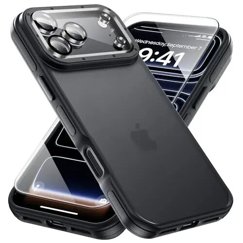 Yriklso for iPhone 17 Pro Phone Case,1X Screen Protector +1X Camera Lens,Shockproof for iPhone 17 Pro Case,Military Grade Drop Protection,Back Slim Translucent Case for iPhone,Black Bumper - YRIKLSO