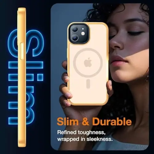 Yriklso Magnetic Case for iPhone 12/12 Pro 6.1 Inch, [Compatible with MagSafe], [Military Grade Drop Protection], Shockproof Matte Cover, Light Orange - 4