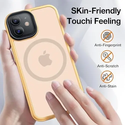 Yriklso Magnetic Case for iPhone 12/12 Pro 6.1 Inch, [Compatible with MagSafe], [Military Grade Drop Protection], Shockproof Matte Cover, Light Orange - 2