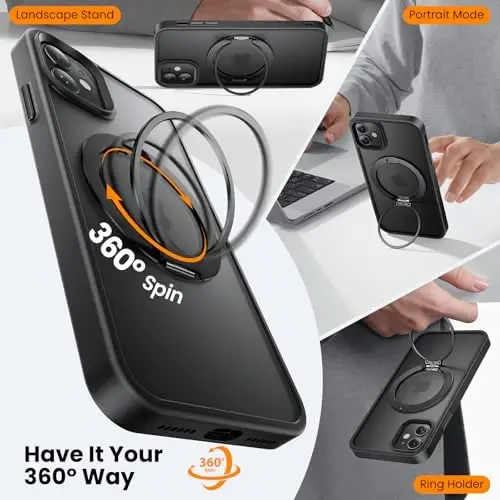 Yriklso Stand Case for iPhone 11 6.1 Inch, Compatible with MagSafe, Military Grade Drop Protection, Matte Shockproof Cover with Stand, Matte Black - 2