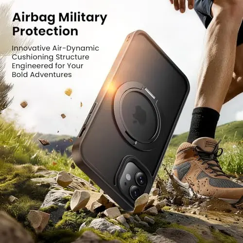 Yriklso Stand Case for iPhone 11 6.1 Inch, Compatible with MagSafe, Military Grade Drop Protection, Matte Shockproof Cover with Stand, Matte Black - 4