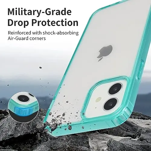 Yriklso uchun iPhone 12 telefon gʻilofi, iPhone 12 Pro gʻilofi uchun zarbaga chidamli, harbiy darajadagi tushishdan himoya qiluvchi, himoya qiluvchi qattiq orqa yupqa yarim shaffof, yarim shaffof yashil - 3