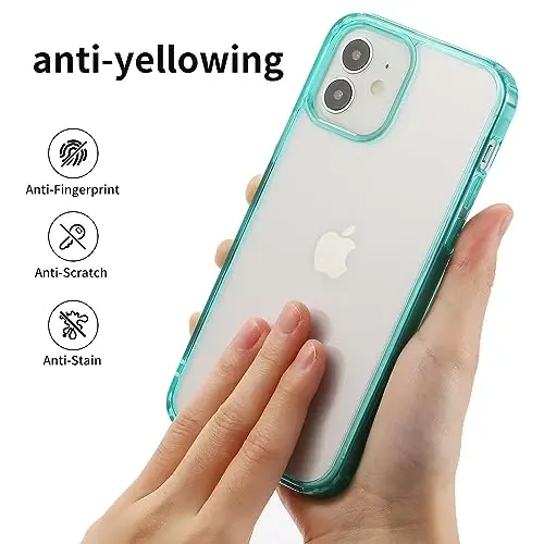 Yriklso uchun iPhone 12 telefon gʻilofi, iPhone 12 Pro gʻilofi uchun zarbaga chidamli, harbiy darajadagi tushishdan himoya qiluvchi, himoya qiluvchi qattiq orqa yupqa yarim shaffof, yarim shaffof yashil - 4