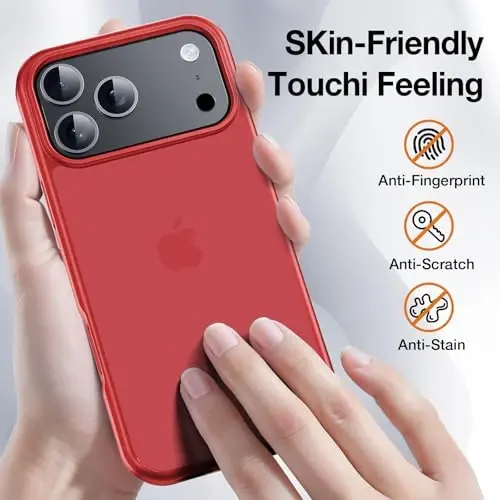 Yriklso uchun iPhone 17 Pro Max telefon g'ilofi, 1X ekran himoyachisi +1X kamera linzalari, iPhone 17 Pro Max g'ilofi uchun zarbaga chidamli, harbiy darajadagi tushishdan himoya qilish, himoya qattiq orqa yupqa yarim shaffof qopqoq, qizil - 3