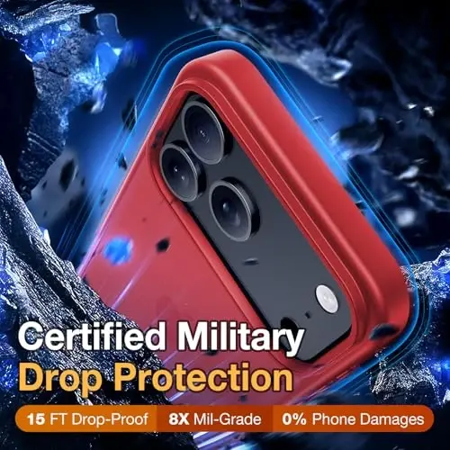 Yriklso uchun iPhone 17 Pro Max telefon g'ilofi, 1X ekran himoyachisi +1X kamera linzalari, iPhone 17 Pro Max g'ilofi uchun zarbaga chidamli, harbiy darajadagi tushishdan himoya qilish, himoya qattiq orqa yupqa yarim shaffof qopqoq, qizil - 4