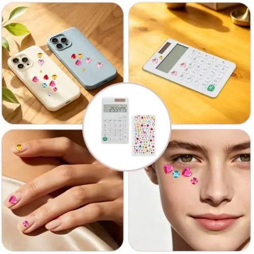 Yritioa Basic Mini 4 Function Calculator,White Calculator Small for Middle School,Back to School First Day of School Supplies,Desk Calculator with Stickers,Solar Pocket Calculators for Students - 5