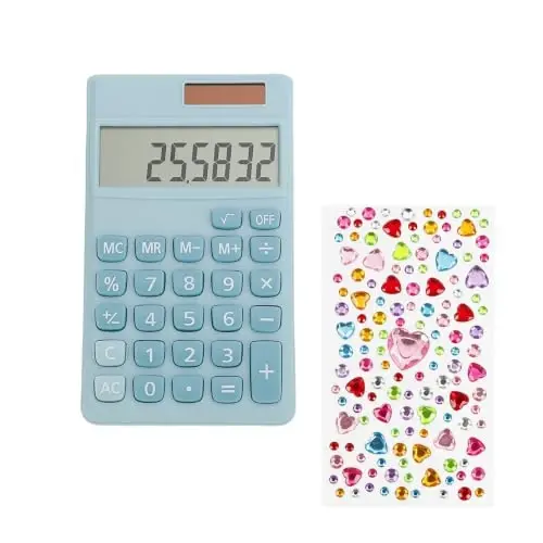 Yritioa Blue Solar Calculator,Mini School Calculator for Students Office Accessories,Pocket Calculators Office Gadgets Supplies for Women Men,4-Function Stickers Calculator,Teacher Desk Must Haves - 1