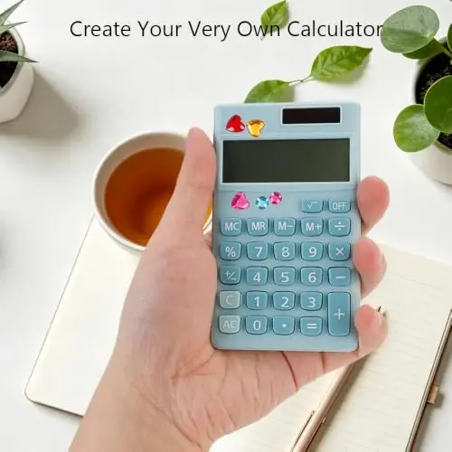 Yritioa Blue Solar Calculator,Mini School Calculator for Students Office Accessories,Pocket Calculators Office Gadgets Supplies for Women Men,4-Function Stickers Calculator,Teacher Desk Must Haves - 5