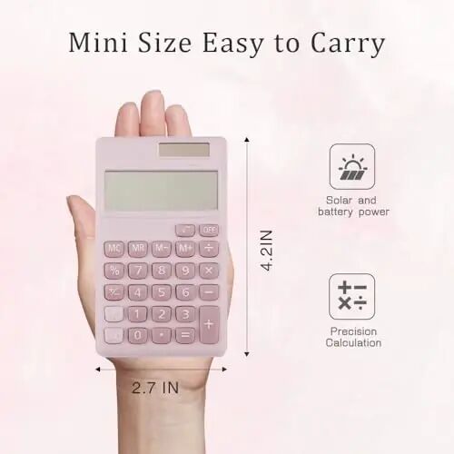 Yritioa Pink Calculator for School,Basic Solar Calculator with Stickers,Back to School Classroom Supplies,Cute 4 Function Calculators for Home Office Must Have,Stocking Stuffers for Teachers Students - Yritioa (1)