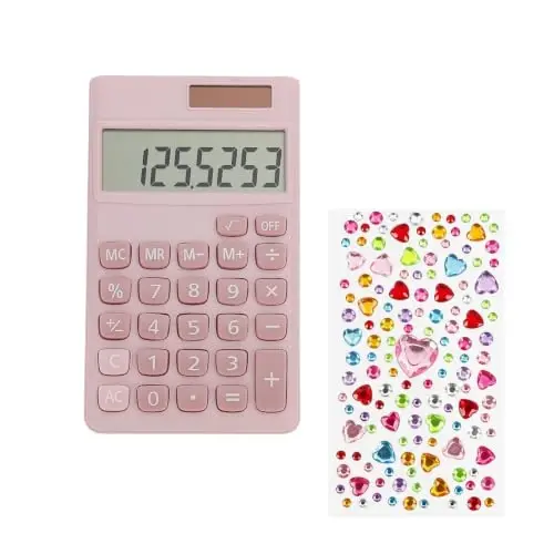 Yritioa Pink Calculator for School,Basic Solar Calculator with Stickers,Back to School Classroom Supplies,Cute 4 Function Calculators for Home Office Must Have,Stocking Stuffers for Teachers Students - 1