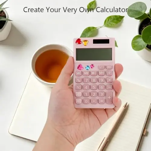 Yritioa Pink Calculator for School,Basic Solar Calculator with Stickers,Back to School Classroom Supplies,Cute 4 Function Calculators for Home Office Must Have,Stocking Stuffers for Teachers Students - 6