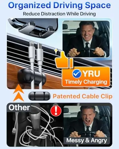 YRU [True Upgrade for Safety] Car Phone Holder Mount [Patent & Military-Grade] Dashboard Cell Phone Holder for Car Vent Windshield Phone Stand for iPhone 17 16 15 14 13 Pro Max Truck Samsung, Blue - 5