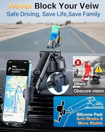 YRU [2024 Upgrade 80LBS Strong Suction] Car Phone Holder Mount, [Bumpy Road Stable] Dashboard Cell Phone Holder for Car Air Vent Windshield Phone Stand for iPhone 15 14 13 Pro Max Samsung Truck (Blue) - YRU (1)