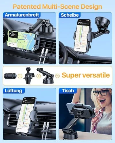 YRU [2024 Upgrade 80LBS Strong Suction] Car Phone Holder Mount, [Bumpy Road Stable] Dashboard Cell Phone Holder for Car Air Vent Windshield Phone Stand for iPhone 15 14 13 Pro Max Samsung Truck (Blue) - 3