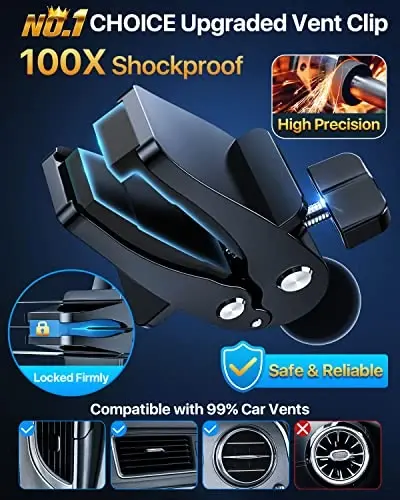 YRU [2024 Upgrade 80LBS Strong Suction] Car Phone Holder Mount, [Bumpy Road Stable] Dashboard Cell Phone Holder for Car Air Vent Windshield Phone Stand for iPhone 15 14 13 Pro Max Samsung Truck, Grey - YRU