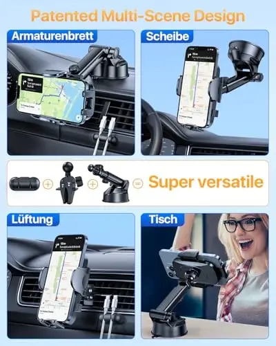 YRU [2024 Upgrade 80LBS Strong Suction] Car Phone Holder Mount, [Bumpy Road Stable] Dashboard Cell Phone Holder for Car Air Vent Windshield Phone Stand for iPhone 15 14 13 Pro Max Samsung Truck, Grey - YRU (1)