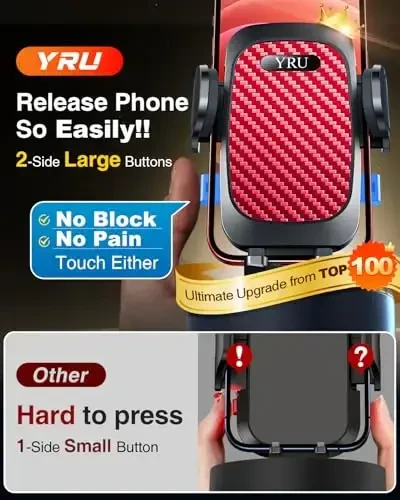 YRU True Military-Grade [360° Rotation Suction] 2025 Ultimate Car Phone Holder Mount 【90+LBS Safest Strongest & Patent Certs】 Dashboard Windshield Vent for iPhone 17 16 Pro Max Samsung, Red - 7