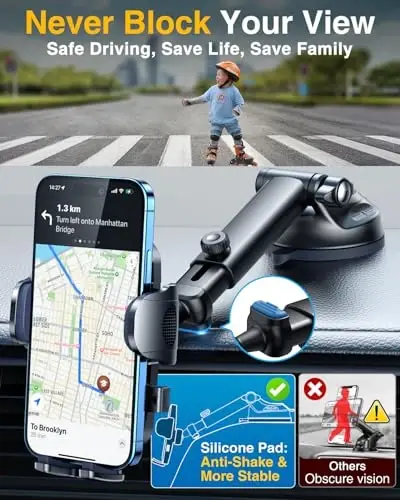 YRU True Military-Grade [360° Rotation Suction] 2025 Ultimate Car Phone Holder Mount 【90+LBS Safest Strongest & Patent Certs】 Dashboard Windshield Vent for iPhone 17 16 Pro Max Samsung, Red - 5
