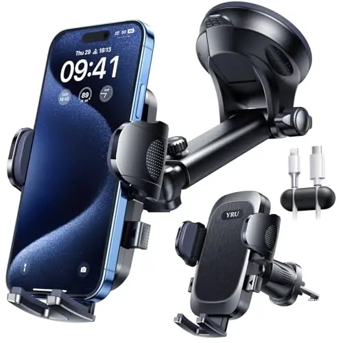 YRU True Military-Grade [360° Rotation Suction] 2026 Ultimate Car Phone Holder Mount 【90+LBS Safest Strongest & Patent Certs】 Dashboard Windshield Vent for iPhone 17 16 Pro Max Samsung, Jet Black - 3