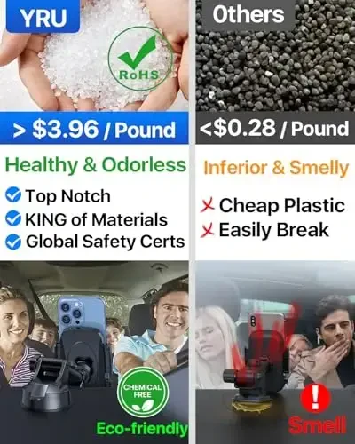 YRU Haqiqiy Harbiy Standartli [360° Aylanuvchi So'rg'ich] 2025 Yilgi Eng Zo'r Avtomobil Telefon O'rnatgichi 【90+LBS Eng Xavfsiz Kuchli & Patent Sertifikatlari】 iPhone 17 16 Pro Max Samsung uchun Dashbord Oyna Shamollatgichi, Royal Moviy - 5