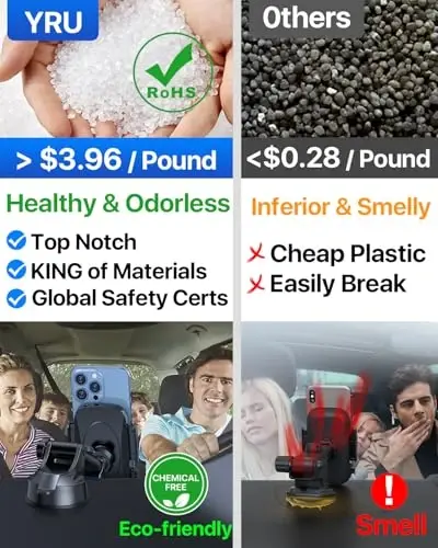 YRU Haqiqiy Harbiy Standartli [360° Aylanuvchi So'rg'ich] 2025 Yilgi Eng Zo'r Avtomobil Telefon O'rnatgichi 【90+LBS Eng Xavfsiz Kuchli & Patent Sertifikatlari】 iPhone 17 16 Pro Max Samsung uchun Dashbord Oyna Shamollatgichi, Royal Moviy - 5