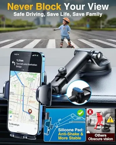 YRU True Military-Grade [360° Rotation Suction] 2025 Ultimate Car Phone Holder Mount 【90+LBS Safest Strongest & Patent Certs】 Dashboard Windshield Vent for iPhone 17 16 Pro Max Samsung, Royal Blue - 4