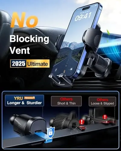 YRU True Military-Grade [360°Rotation Suction] 2025 Ultimate Car Phone Holder Mount[90+LBS Safest Strongest & Patent Certs] Dashboard Windshield Vent for iPhone 17 16 Pro Max Samsung,Blue Black - 6