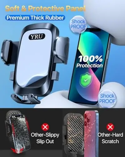 YRU [True Upgrade for Safety] Car Phone Holder Mount [Patent & Military-Grade] Dashboard Cell Phone Holder for Car Vent Windshield Phone Stand for iPhone 17 16 15 14 13 Pro Max Truck Samsung (Grey) - YRU (1)