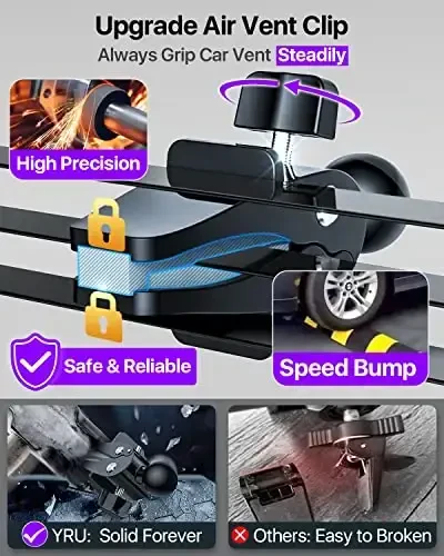 YRU [Xavfsizlik uchun haqiqiy yangilanish] Avtomobil telefon ushlagichi [Patent va harbiy daraja] Avtomobil shamollatish oynasi uchun asboblar paneli mobil telefon ushlagichi iPhone 17 16 15 14 13 Pro Max Truck Samsung, Binafsha uchun telefon stendi - 5
