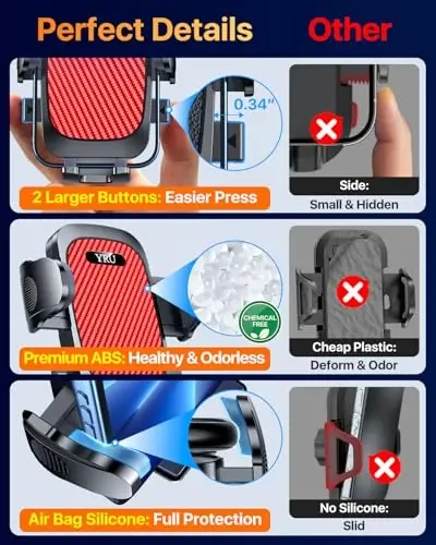 YRU[True Upgrade for Safety Car Phone Holder Mount [Patent & Military-Grade] Dashboard Cell Phone Holder for Car Vent Windshield Phone Stand for iPhone 17 16 15 14 13 Pro Max Truck Samsung, Light Red - 5