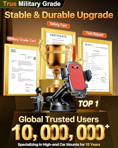 YRU[True Upgrade for Safety Car Phone Holder Mount [Patent & Military-Grade] Dashboard Cell Phone Holder for Car Vent Windshield Phone Stand for iPhone 17 16 15 14 13 Pro Max Truck Samsung, Light Red - 3